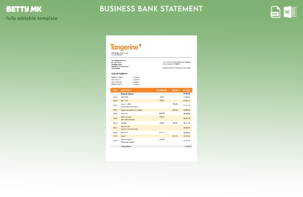 модерен стил Мандарина деловен извод од банка Шаблон за формат Word и PDF